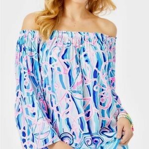 Lilly Pulitzer Nevie Off-The-Shoulder Women's Top Reel Nauti Size L